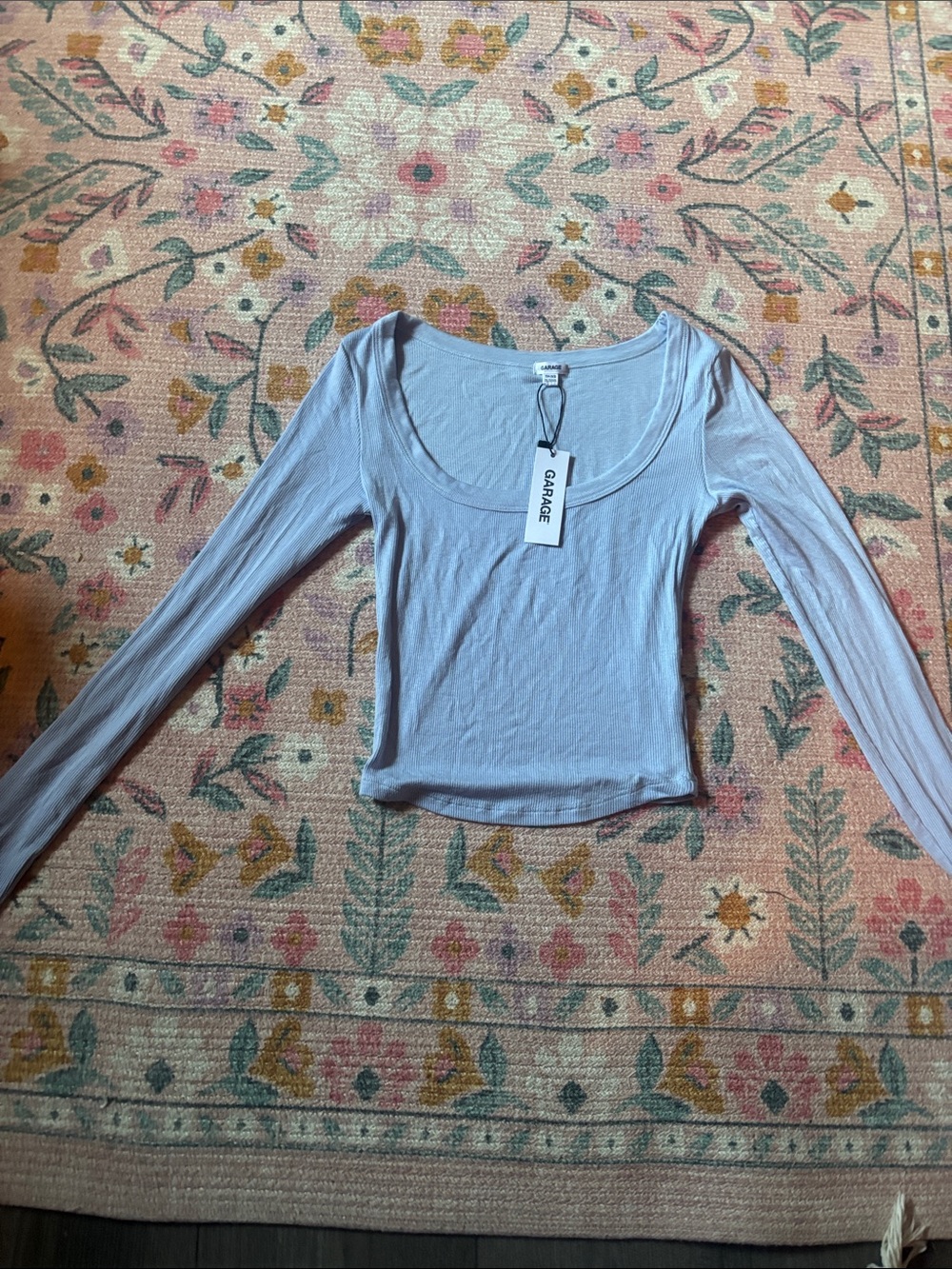 Garage Women's Long Sleeve Scoop Neck Top - Light blue new with tags
